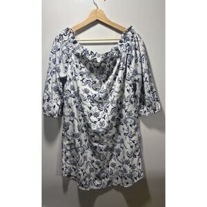 BANANA REPUBLIC Size 6 White w/ Blue Floral Off The Shoulder Shift Dress NWT